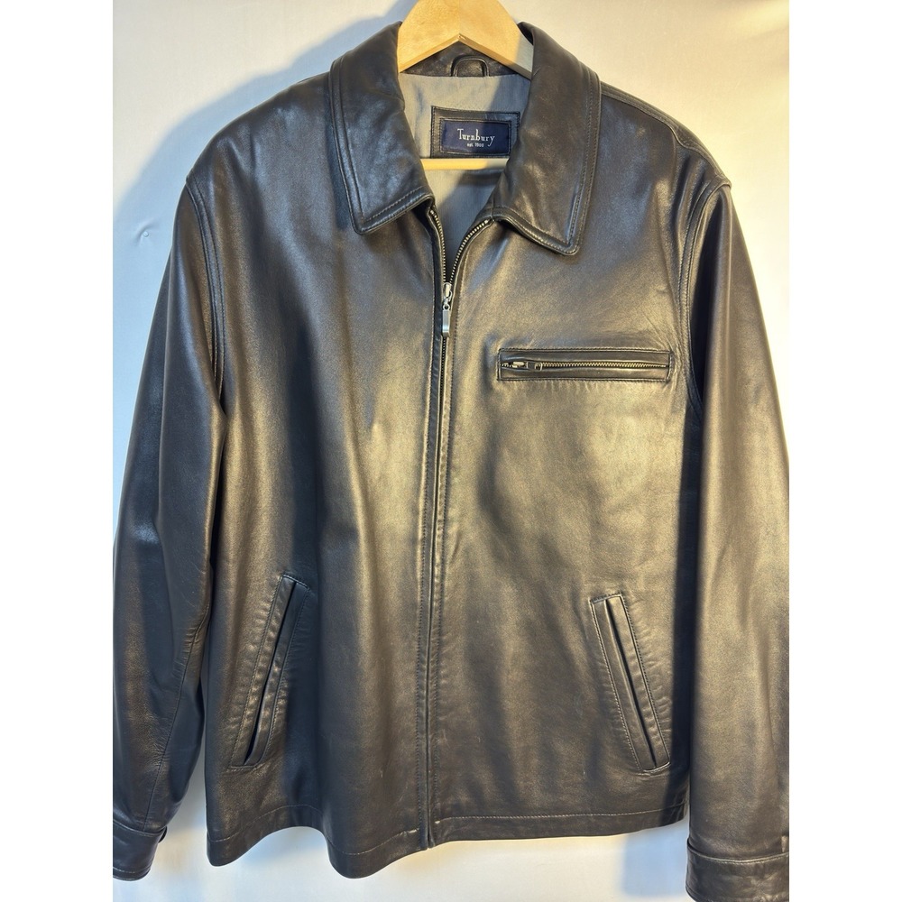 Turnbury Lamb Leather Jacket Black Full Zip Moto Classic Men's Large